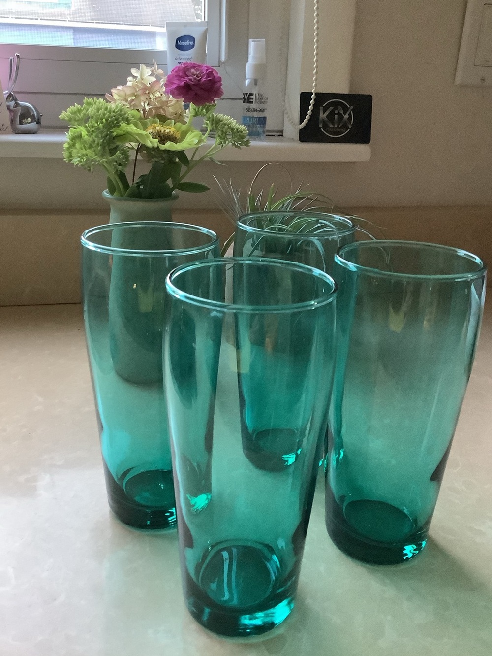 Set of 4 Vintage Cristar Teal Glass Tumblers -